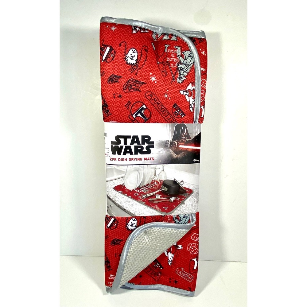 Star Wars Kitchen Dish Drying Mat 2 Pack Yoda Stormtrooper Red 16x18 NEW